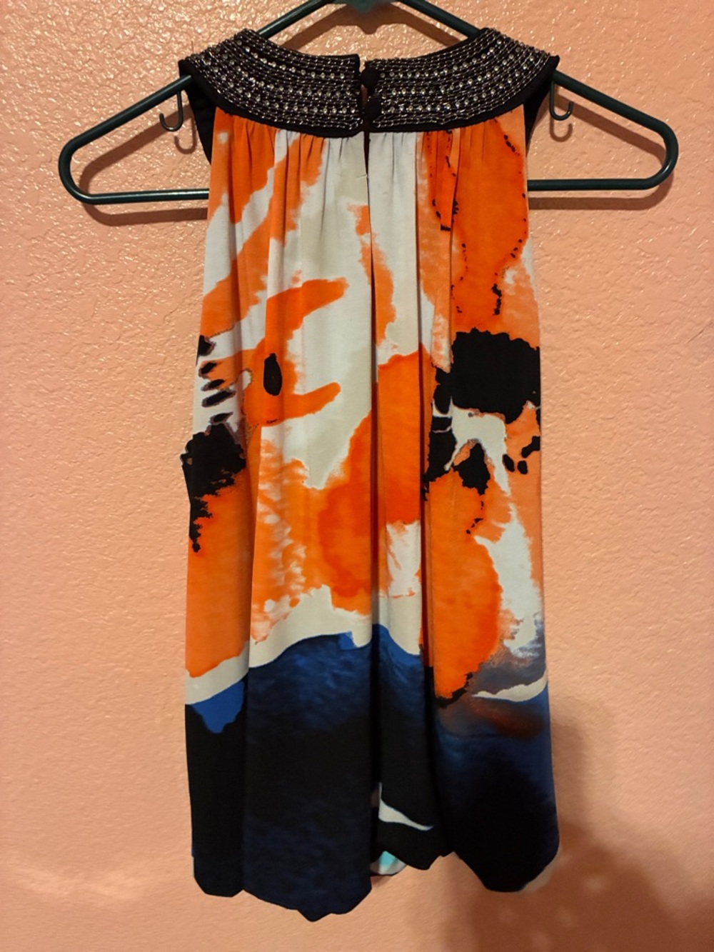 Alfani Orange, Black & Blue Abstract Beaded Neck Sleeveless Camisole - Picture 6 of 7